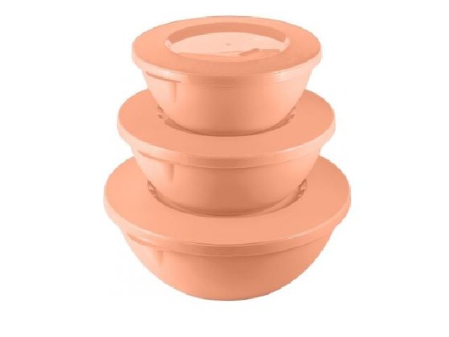 Набор мисок HELSINKI с крышками 3 шт (5л, 3л, 2 л) персиковая карамель